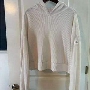 Alo White Ribbed Hoodie